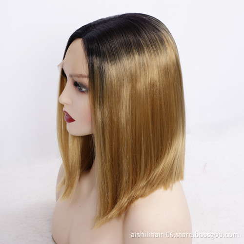 wholesale lace front wigs pre plucked ombre black to gold color straight hair synthetic hair wigs for black women